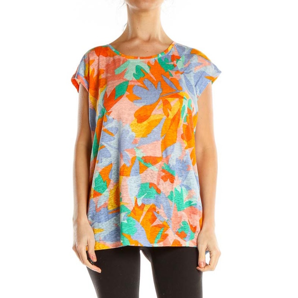 NWOT JOIE Orange Tropical short sleeve 100% cotton top size 2X new  (v-neck)